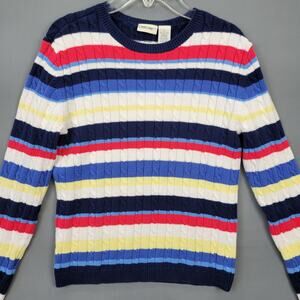 Cherokee Blue Stripe Rib Knit Sweater Long Sleeves Round Neck Women's Size S Top